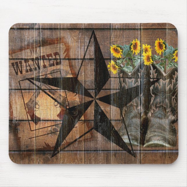 Rustic Texas Star Western Pistol Cowboy Boots Mouse Pad (Front)