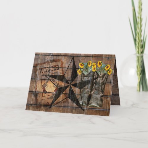 Rustic Texas Star Western Pistol Cowboy Boots Note Card