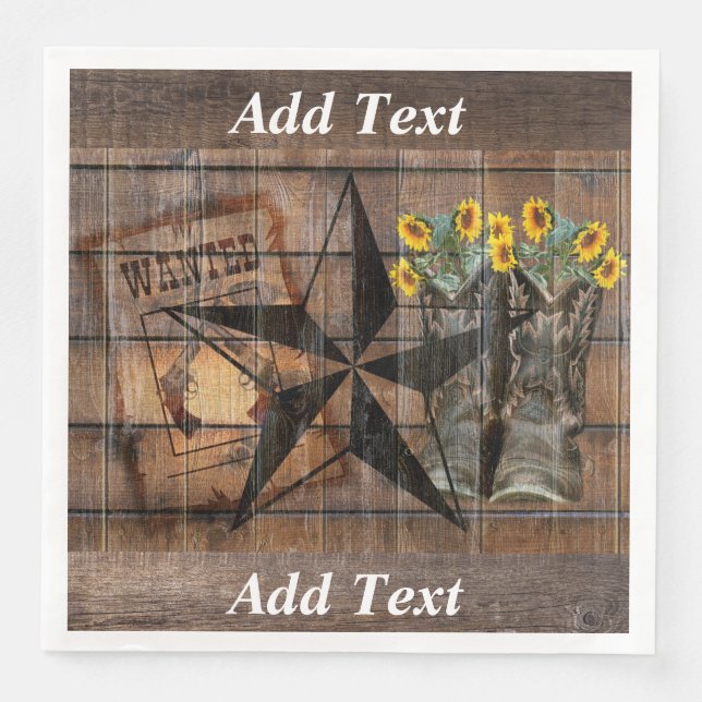 Rustic Texas Star Western Pistol Cowboy Boots Paper Dinner Napkins (Front)
