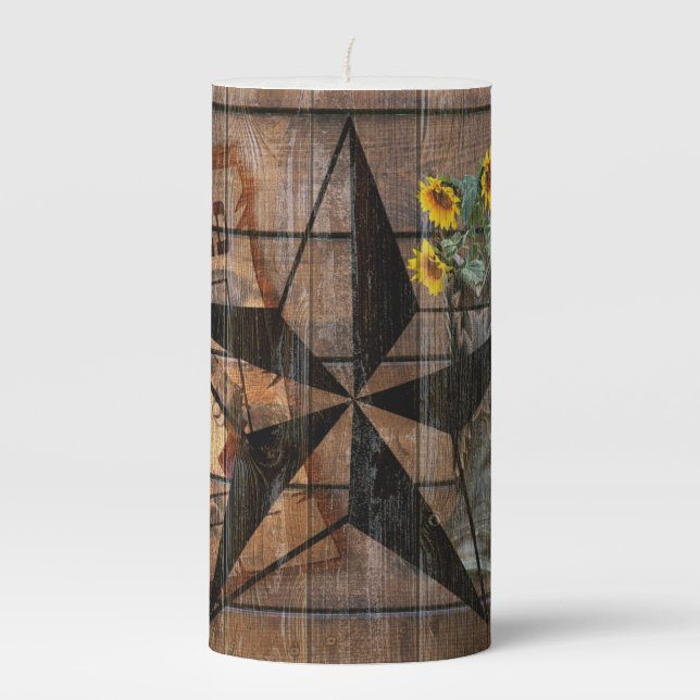 Rustic Texas Star Western Pistol Cowboy Boots Pillar Candle (Front)