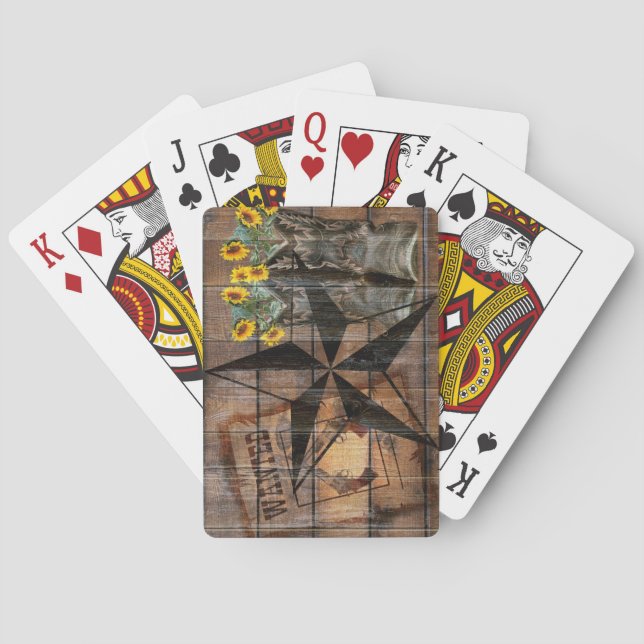Rustic Texas Star Western Pistol Cowboy Boots Poker Cards (Back)