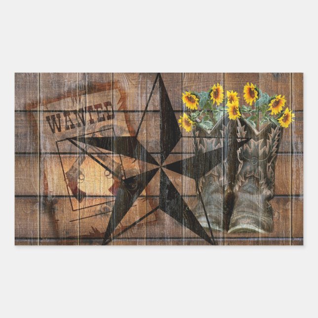 Rustic Texas Star Western Pistol Cowboy Boots Rectangular Sticker (Front)