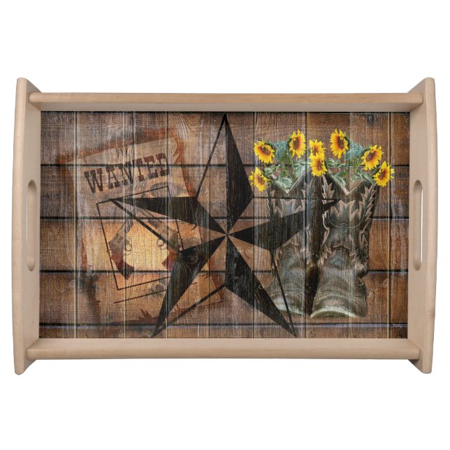 Rustic Texas Star Western Pistol Cowboy Boots Serving Tray (Front)