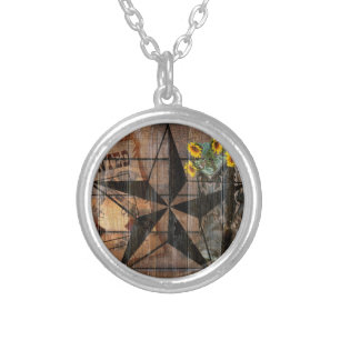 Rustic Texas Star Western Pistol Cowboy Boots Silver Plated Necklace
