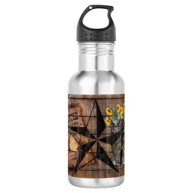 Rustic Texas Star Western Pistol Cowboy Boots Stainless Steel Water Bottle (Front)