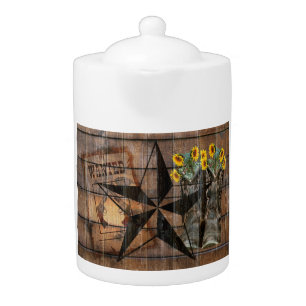 Rustic Texas Star Western Pistol Cowboy Boots Teapot