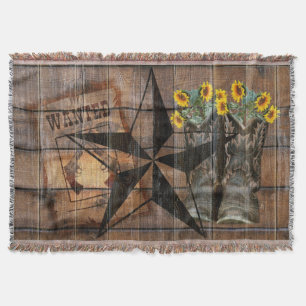 Rustic Texas Star Western Pistol Cowboy Boots Throw Blanket