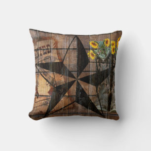 Rustic Texas Star Western Pistol Cowboy Boots Throw Pillow