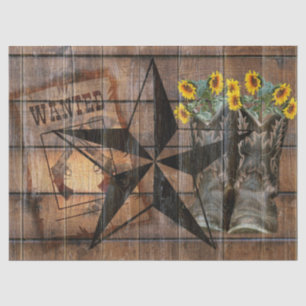 Rustic Texas Star Western Pistol Cowboy Boots Tissue Paper