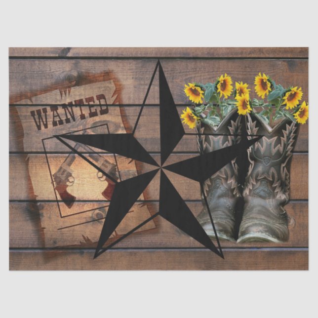 Rustic Texas Star Western Pistol Cowboy Boots Tissue Paper (Front)