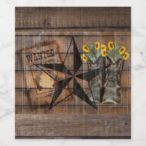 Rustic Texas Star Western Pistol Cowboy Boots Wine Label