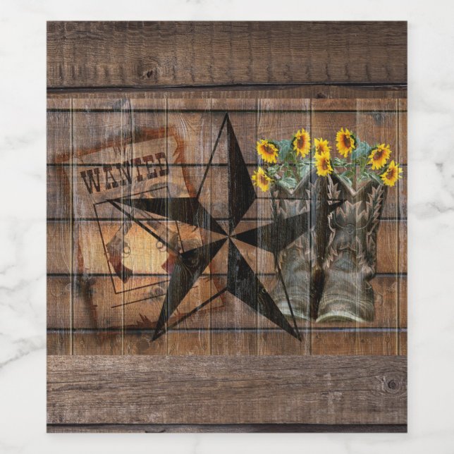 Rustic Texas Star Western Pistol Cowboy Boots Wine Label (Single Label)