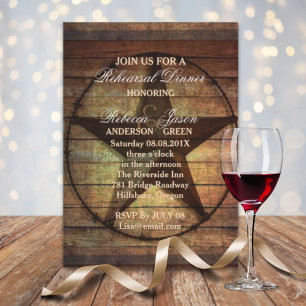 rustic texas star western wedding rehearsal dinner invitation
