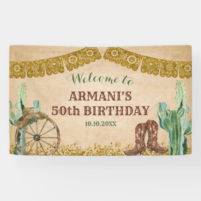 Rustic Texas Western Cowboy Birthday Large Banner (Horizontal)