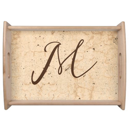 Rustic Texture Country Farmhouse Beige Monogram Serving Tray