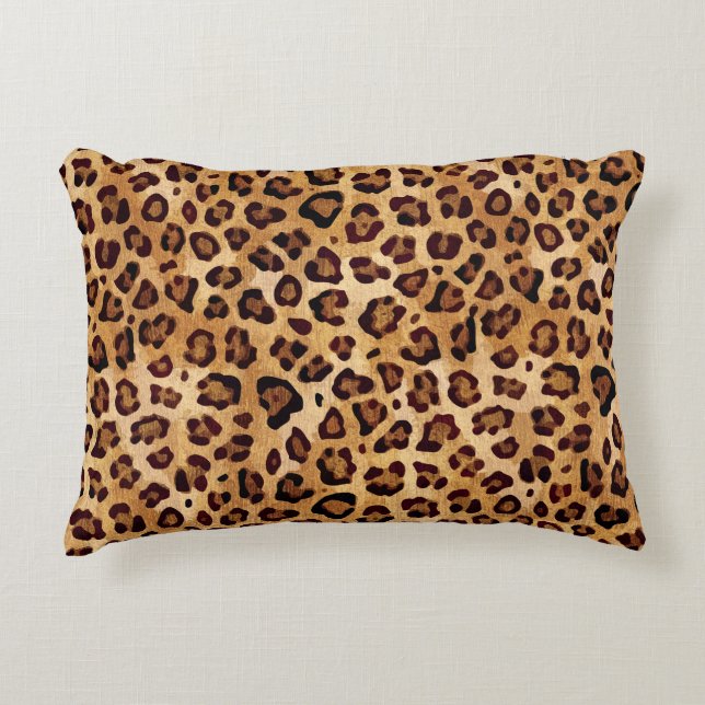 Rustic Texture Leopard Print Accent Pillow (Front)