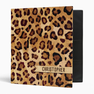 Rustic Texture Leopard Print Add Name 3 Ring Binder