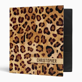 Rustic Texture Leopard Print Add Name 3 Ring Binder by ironydesigns at Zazzle