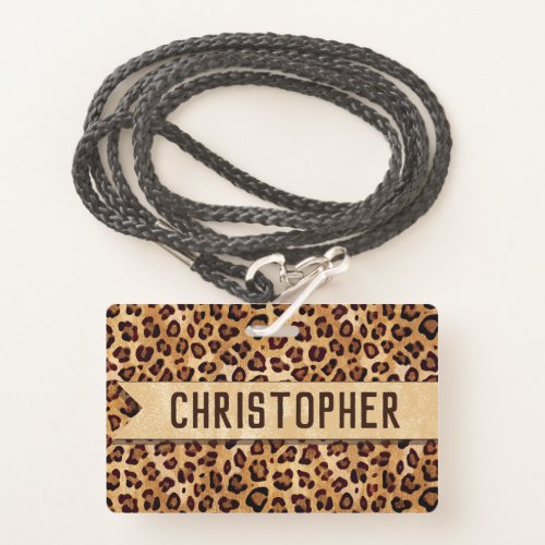 Rustic Texture Leopard Print Add Name Badge