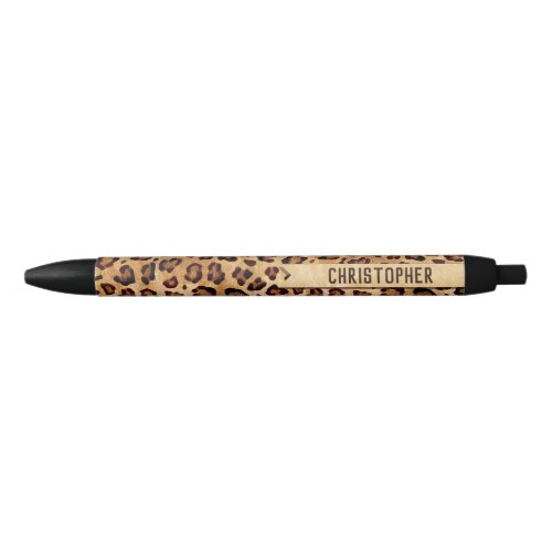 Rustic Texture Leopard Print Add Name Black Ink Pen