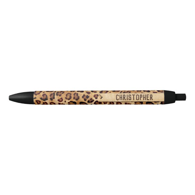 Rustic Texture Leopard Print Add Name Black Ink Pen (Front)