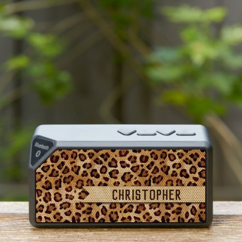 Rustic Texture Leopard Print Add Name Bluetooth Speaker