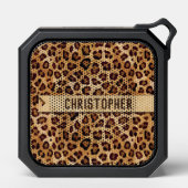 Rustic Texture Leopard Print Add Name Bluetooth Speaker (Front)