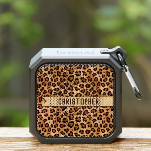 Rustic Texture Leopard Print Add Name Bluetooth Speaker