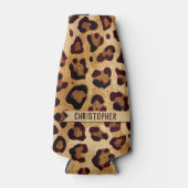 Rustic Texture Leopard Print Add Name Bottle Cooler (Front)
