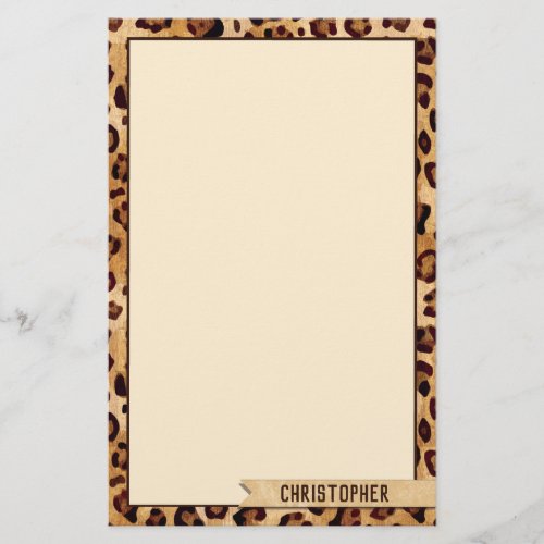 Rustic Texture Leopard Print Add Name Bottom Stationery