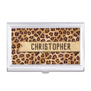 Rustic Texture Leopard Print Add Name Business Card Case by ironydesigns at Zazzle