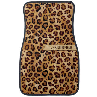 Rustic Texture Leopard Print Add Name Car Floor Mat