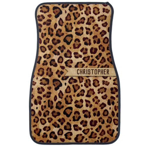 Rustic Texture Leopard Print Add Name Car Floor Mat