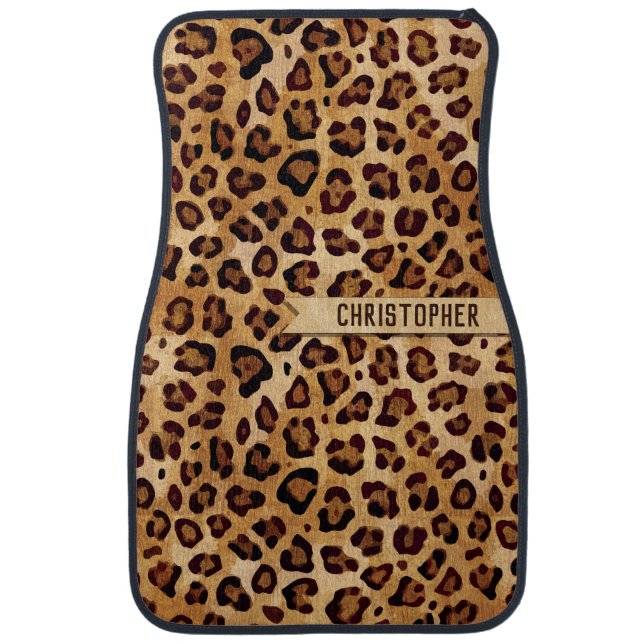 Rustic Texture Leopard Print Add Name Car Floor Mat (Front)