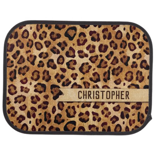 Rustic Texture Leopard Print Add Name Car Floor Mat