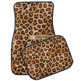 Rustic Texture Leopard Print Add Name Car Floor Mat