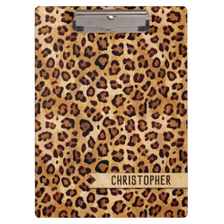 Rustic Texture Leopard Print Add Name Clipboard