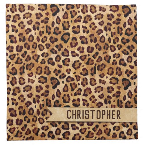 Rustic Texture Leopard Print Add Name Cloth Napkin