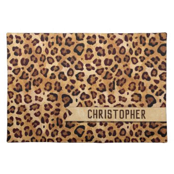 Rustic Texture Leopard Print Add Name Cloth Placemat by ironydesigns at Zazzle