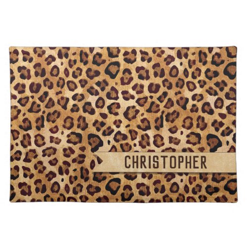 Rustic Texture Leopard Print Add Name Cloth Placemat