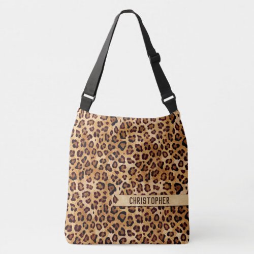 Rustic Texture Leopard Print Add Name Crossbody Bag