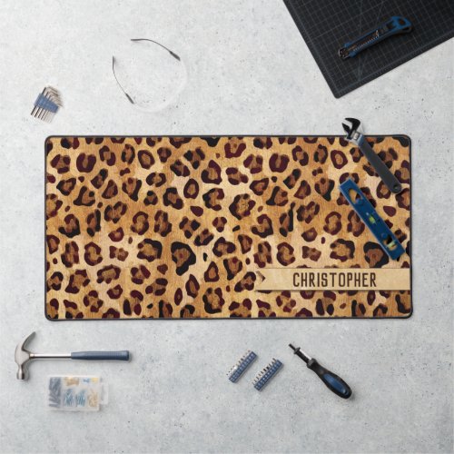 Rustic Texture Leopard Print Add Name Desk Mat