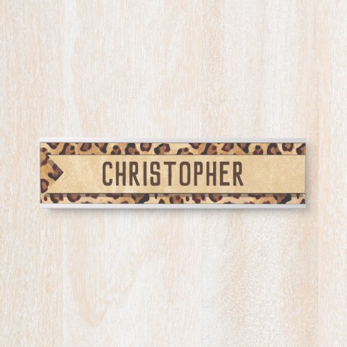 Rustic Texture Leopard Print Add Name Door Sign