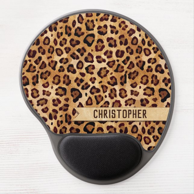 Rustic Texture Leopard Print Add Name Gel Mouse Pad (Front)