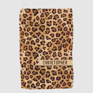Rustic Texture Leopard Print Add Name Golf Towel