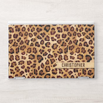 Rustic Texture Leopard Print Add Name Hp Laptop Skin by ironydesigns at Zazzle