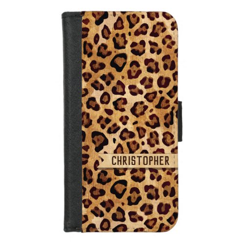 Rustic Texture Leopard Print Add Name iPhone 87 Wallet Case