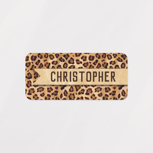 Rustic Texture Leopard Print Add Name Labels (Design 1)