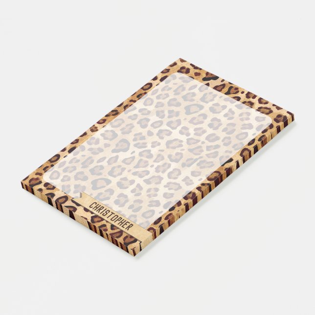 Rustic Texture Leopard Print Add Name Large Post-it Notes (Angled)