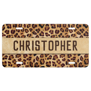 Rustic Texture Leopard Print Add Name License Plate
